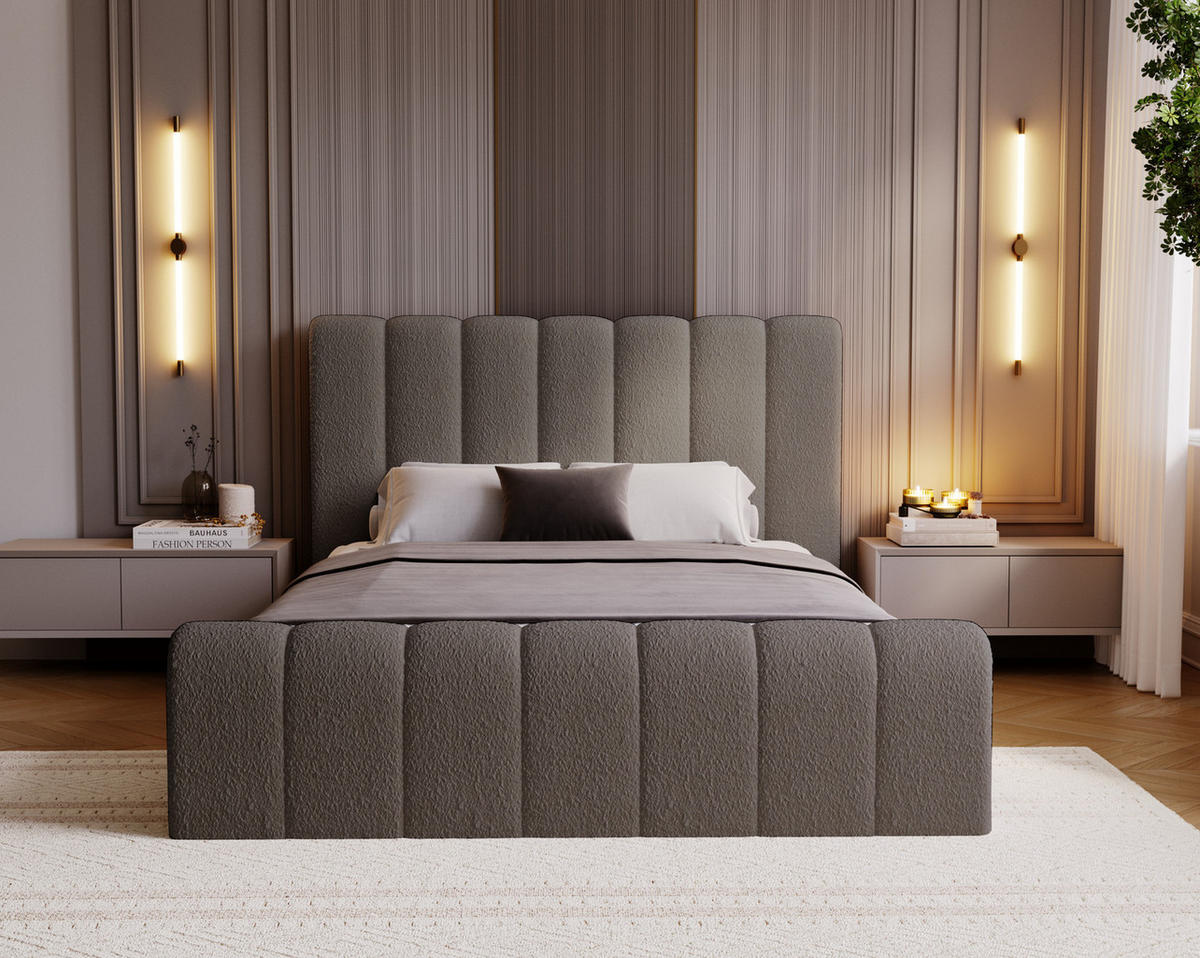 POLSTERBETT 140x200 Valetta mit Bettkasten, Bouclé Dunkelgrau - Dunkelgrau, Holz/Textil (140/200cm) - Emporius