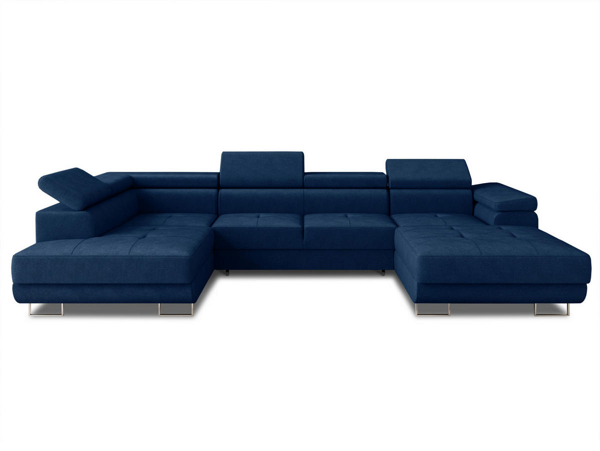 WOHNLANDSCHAFT Caris U, Seite: Rechts - Blau, Holz/Textil (348/90/205cm) - Sofnet