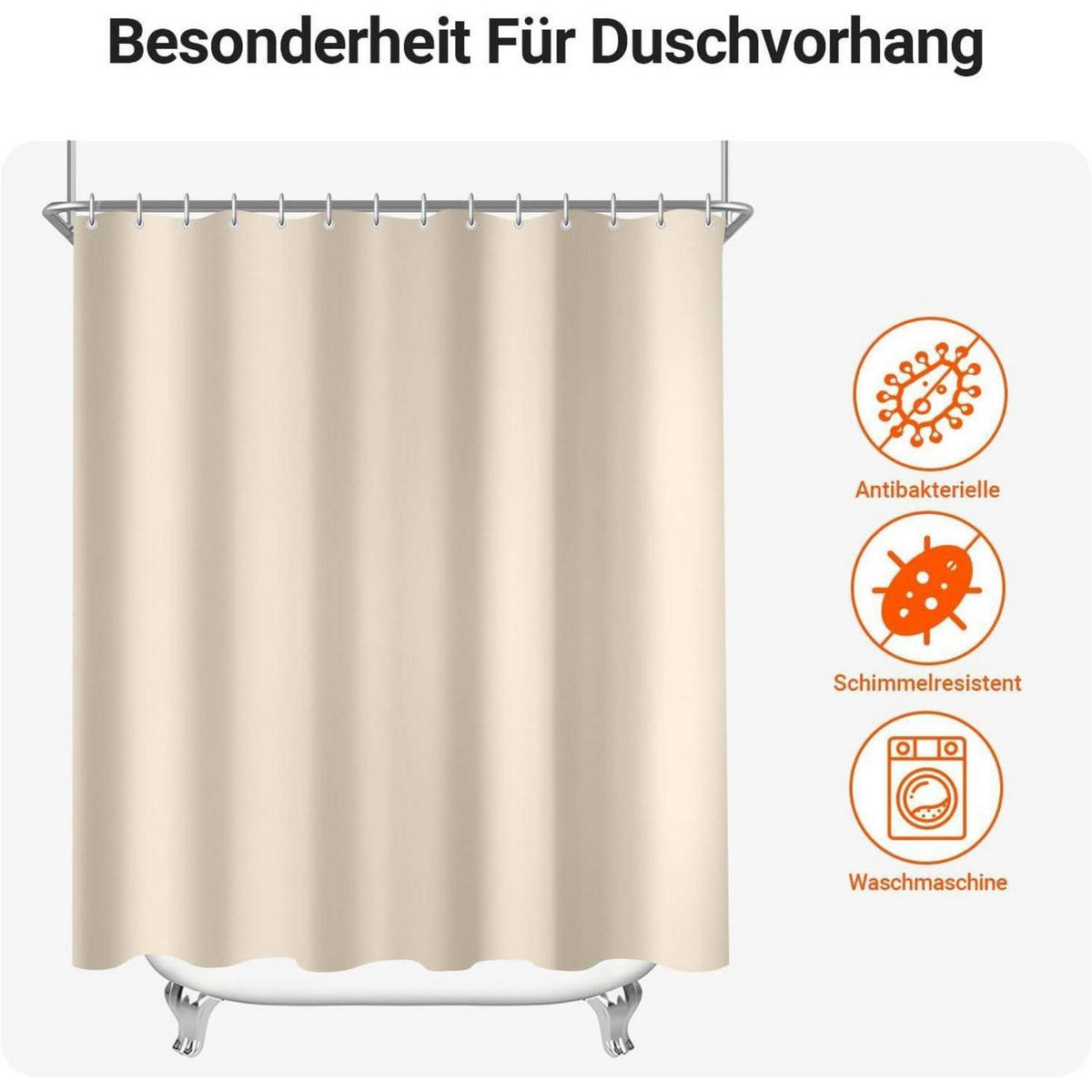 DUSCHVORHANG Beige 180 x 230 cm mit beschwertem Saum - Beige, Textil (180/230cm)