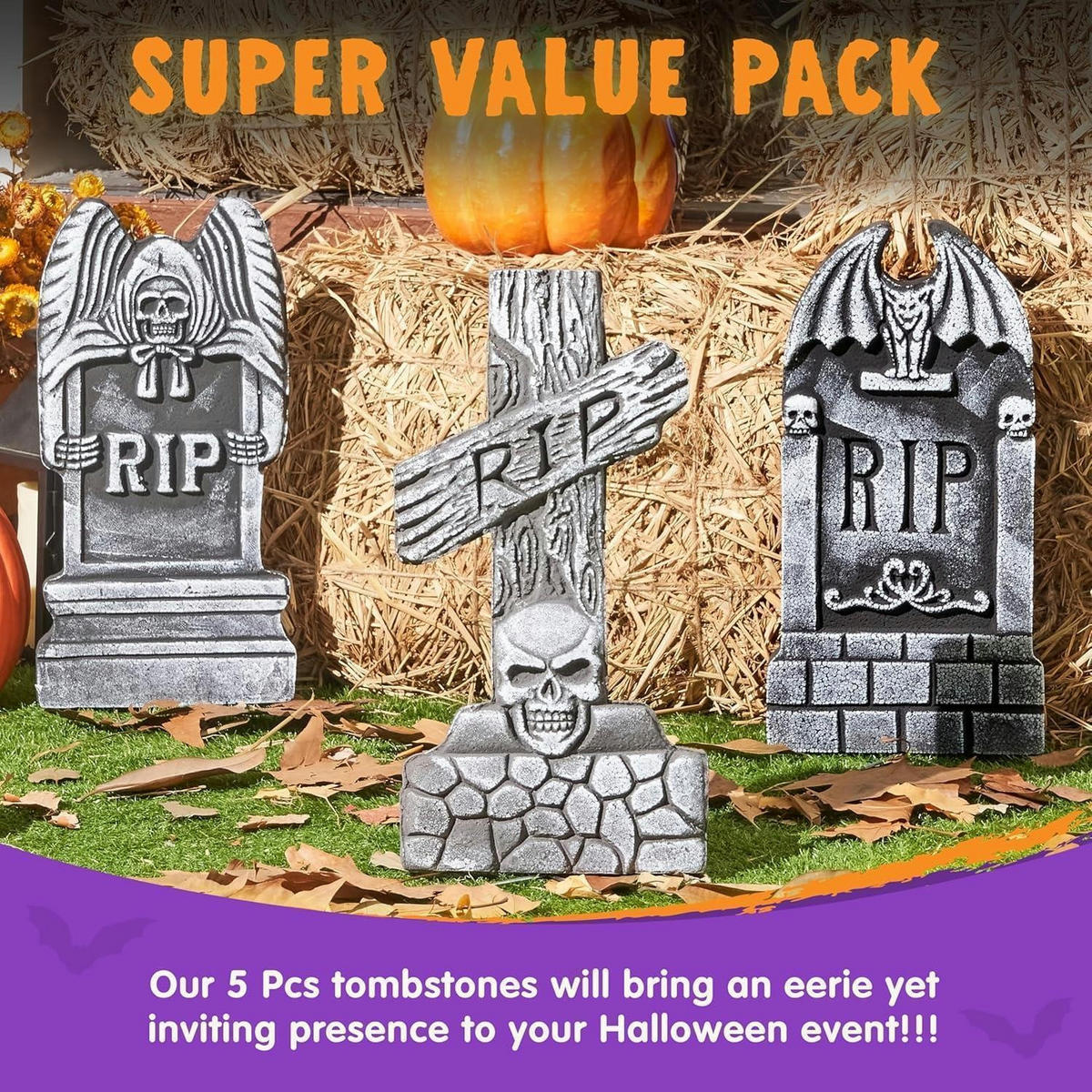 HALLOWEEN-GRABSTEINE 5er-Set 43,2 cm Grau - Grau, Kunststoff (21.9/6/42.5cm)