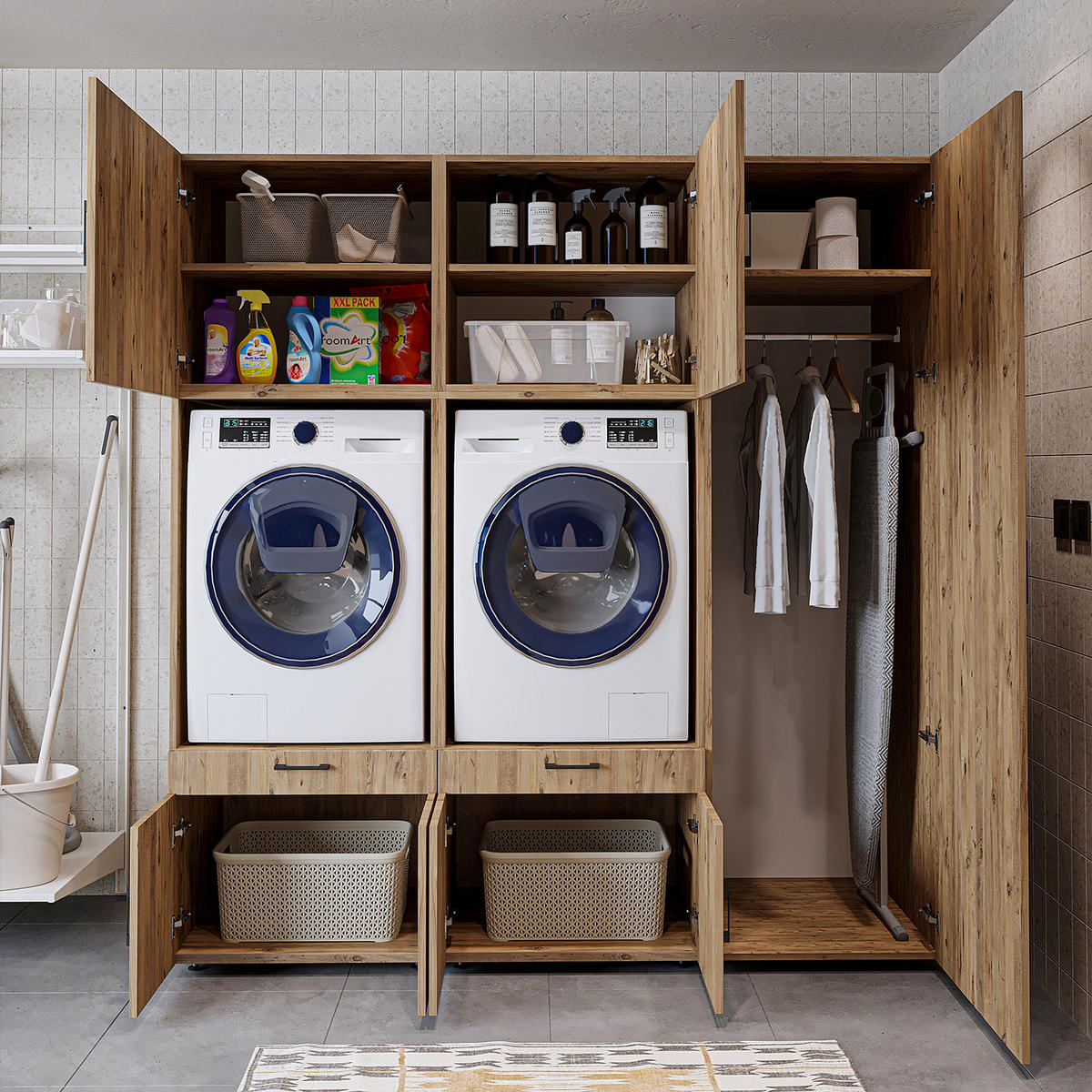 WASCHMASCHINENSCHRANK Serie 3 194cm Breit, 205cm Hoch - Eichefarben, Holzwerkstoff (194/205/67cm)