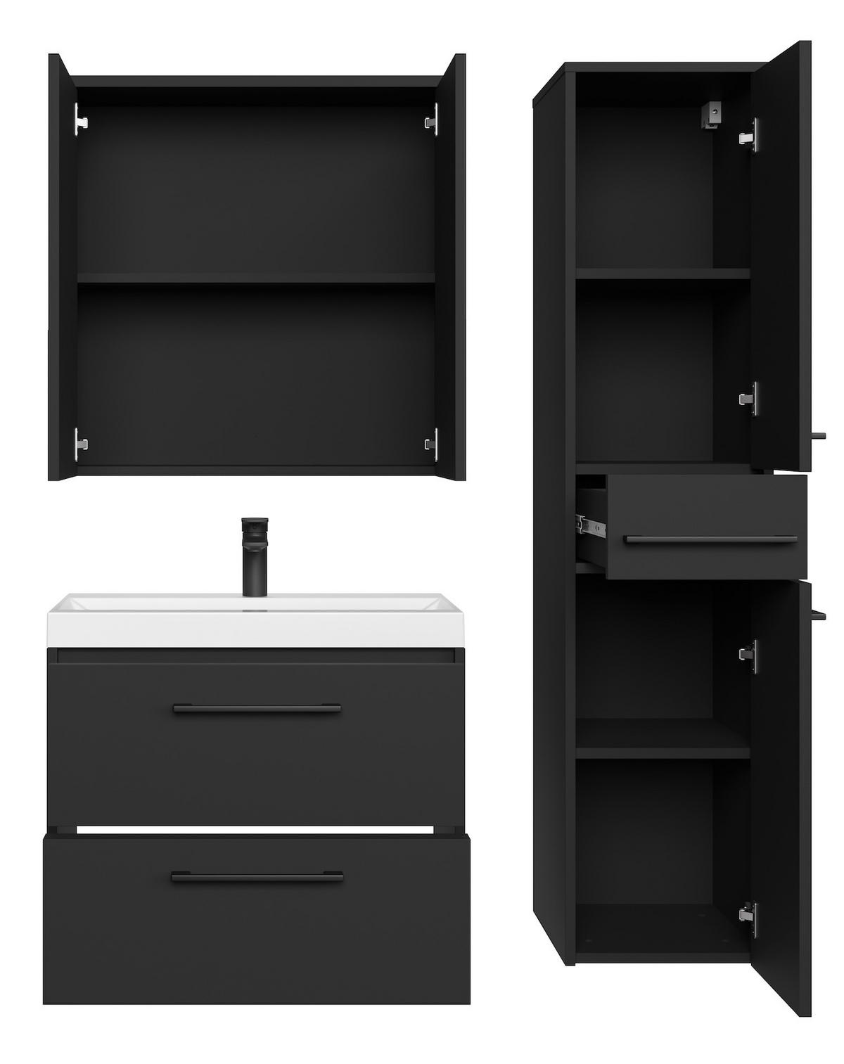 BADMÖBEL-SET Florence 4 Teile Schwarz Matt - 60 x 35 x 51 cm - Schwarz, Holz (60/51/35cm) - Badplaats