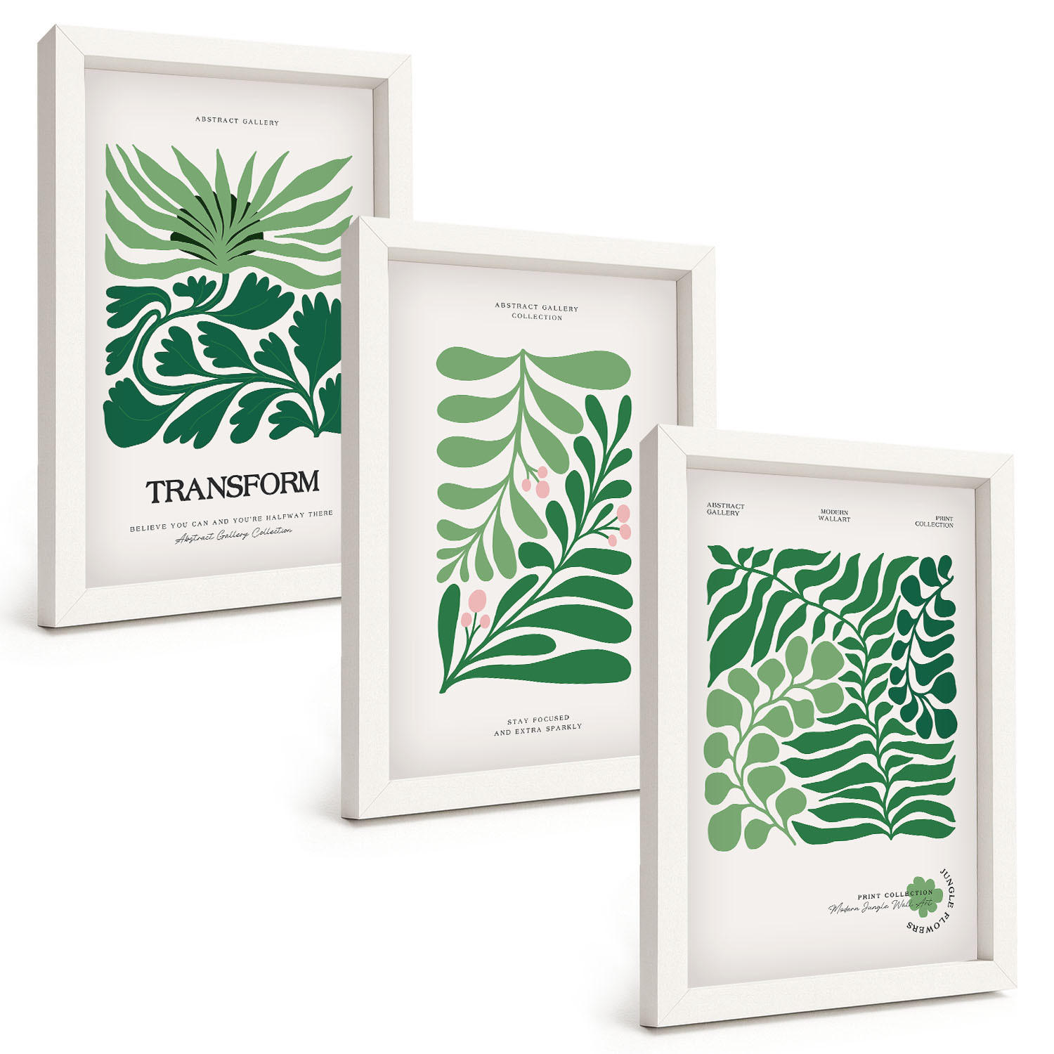 BILDER SET 3er Set - 20x30 cm Weißer Rahmen - Formen grüner Blätter - Weiß, Kunststoff (20/30cm) - TULUP