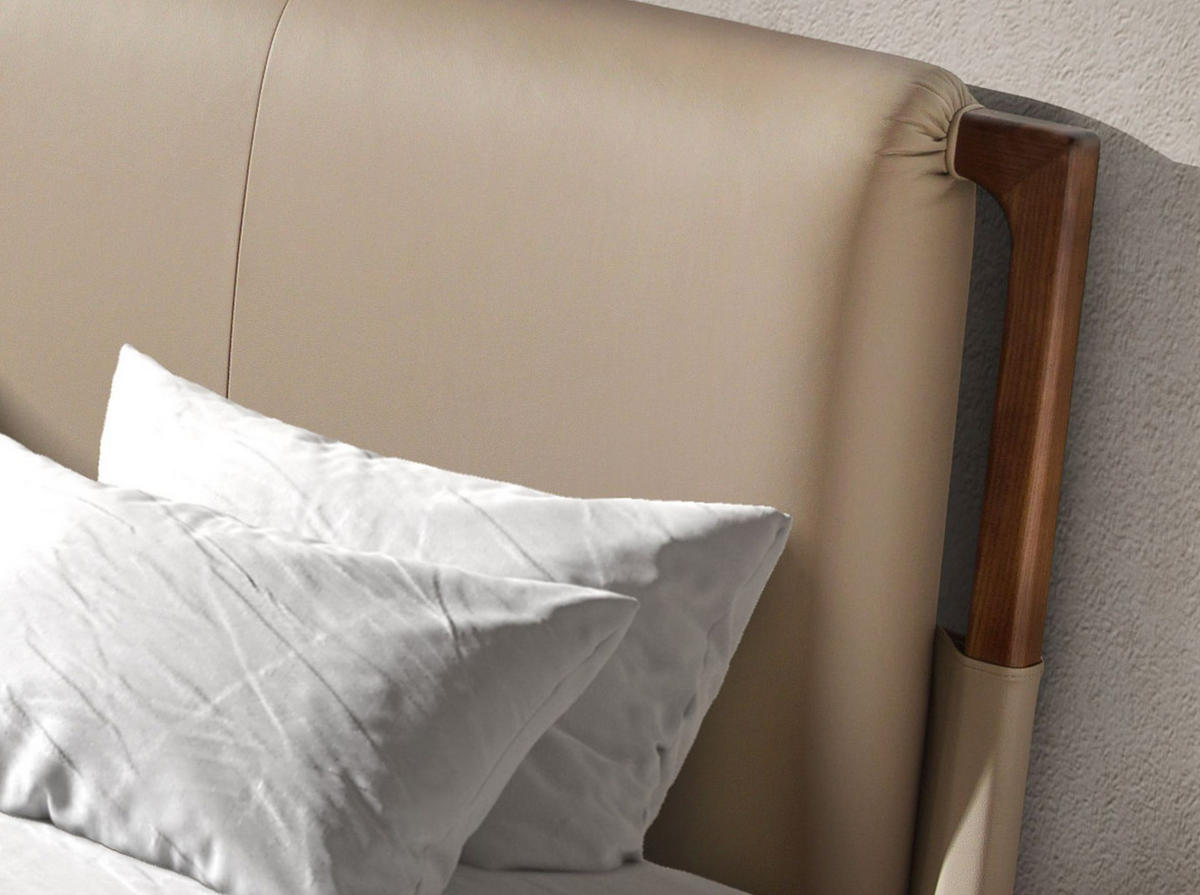 BETT Nerzfarbenes Kunstlederbett 188/216/120 cm - Dunkelbraun/Walnussfarben, Leder/Holz (180/200cm) - ANGEL CERDA