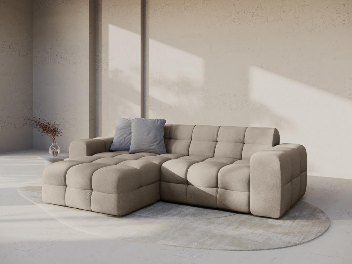 ECKSOFA links Kendal aus strukturiertem Stoff dunkelbeige 4 Sitzplätze - Mokka, Textil (173/256cm) - Micadoni