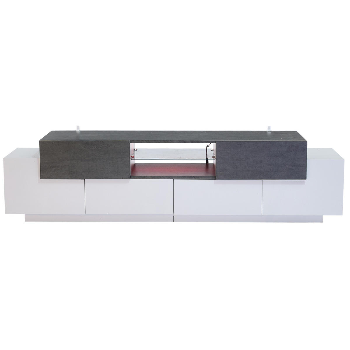 LOWBOARD 180/40/45 cm mit 2 Schubladen, LED-Beleuchtung und Glasablagen - Weiß, Holzwerkstoff (180/45/40cm) - BEAOK