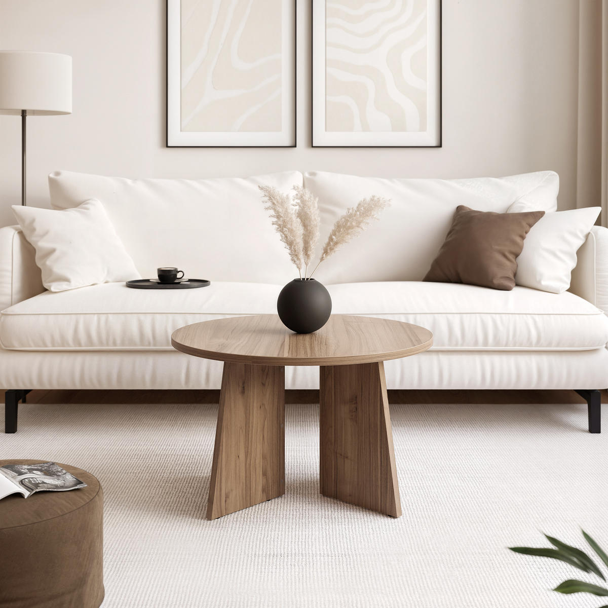 BELLAGIO – větší konferenční stolek Ø 75 cm, ořech Royal - kašmírová, kompozitní dřevo (75/75/47cm) - Idohome