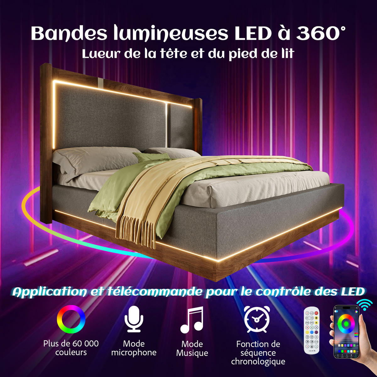STAURAUMBETT 140/190 cm DE-32471 mit LED Grey - Grau, Holz (140/190cm) - ComfortXL