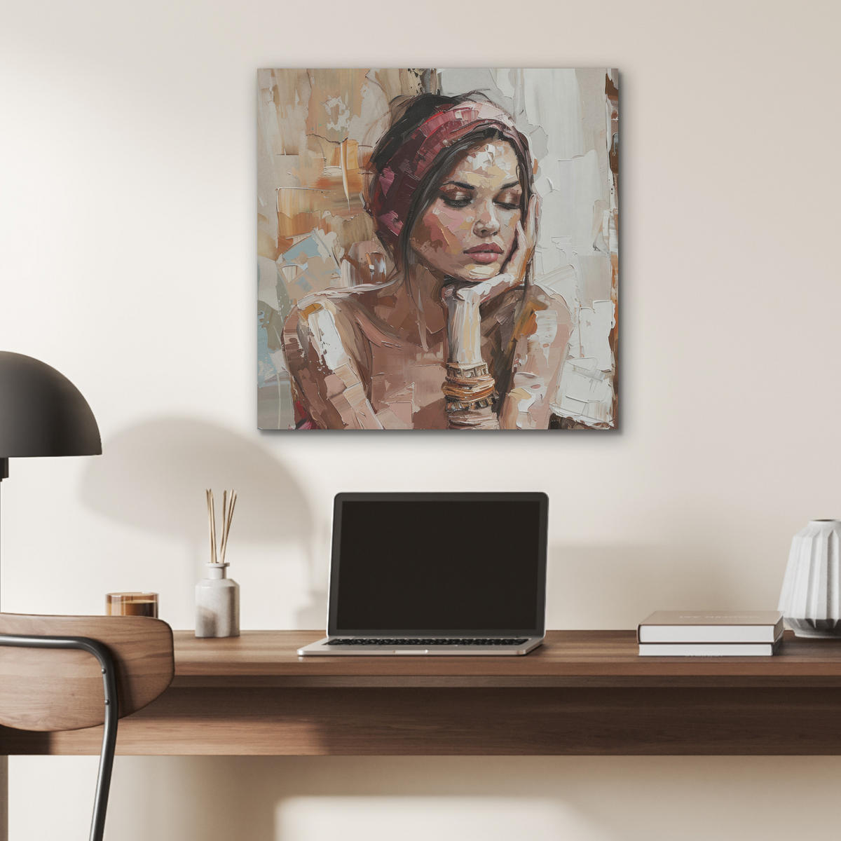 AKUSTIKBILD Frau - Lackierung - Porträt - Modern Wandbilder 60x60 cm - Altrosa, Kunststoff (60/60/0.9cm) - MuchoWow