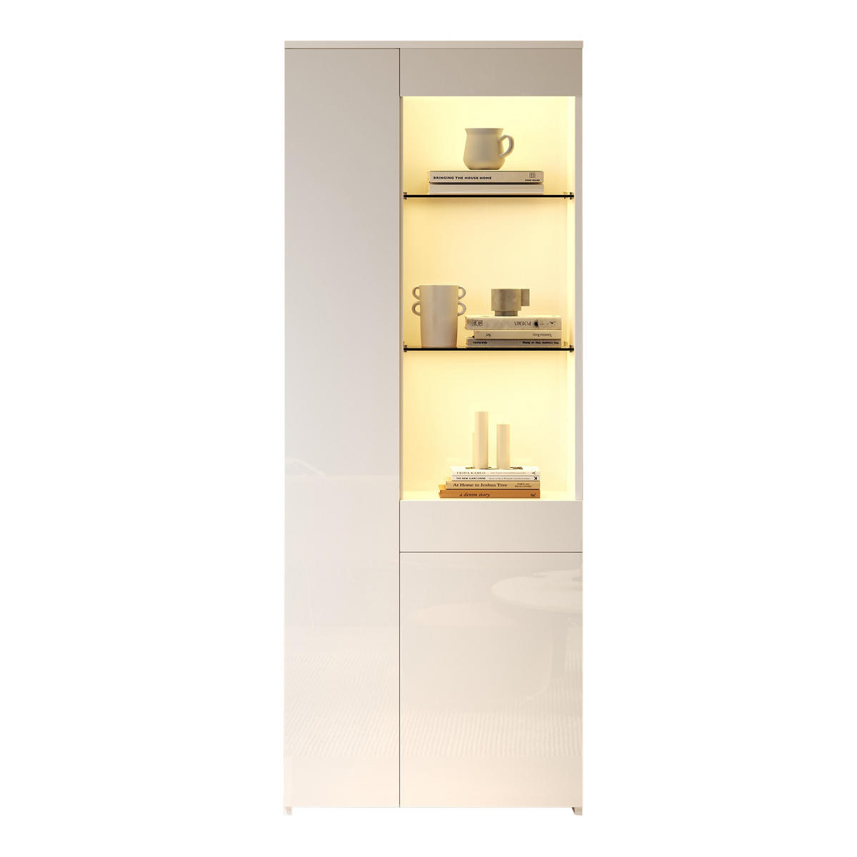 VITRINE weiß mit Rückpralltüren, halboffenem Bereich und App-gesteuerter LED-Beleuchtung 70 × 35 × 180 cm - Weiß, Holzwerkstoff (70/180/35cm) - Luhomfu