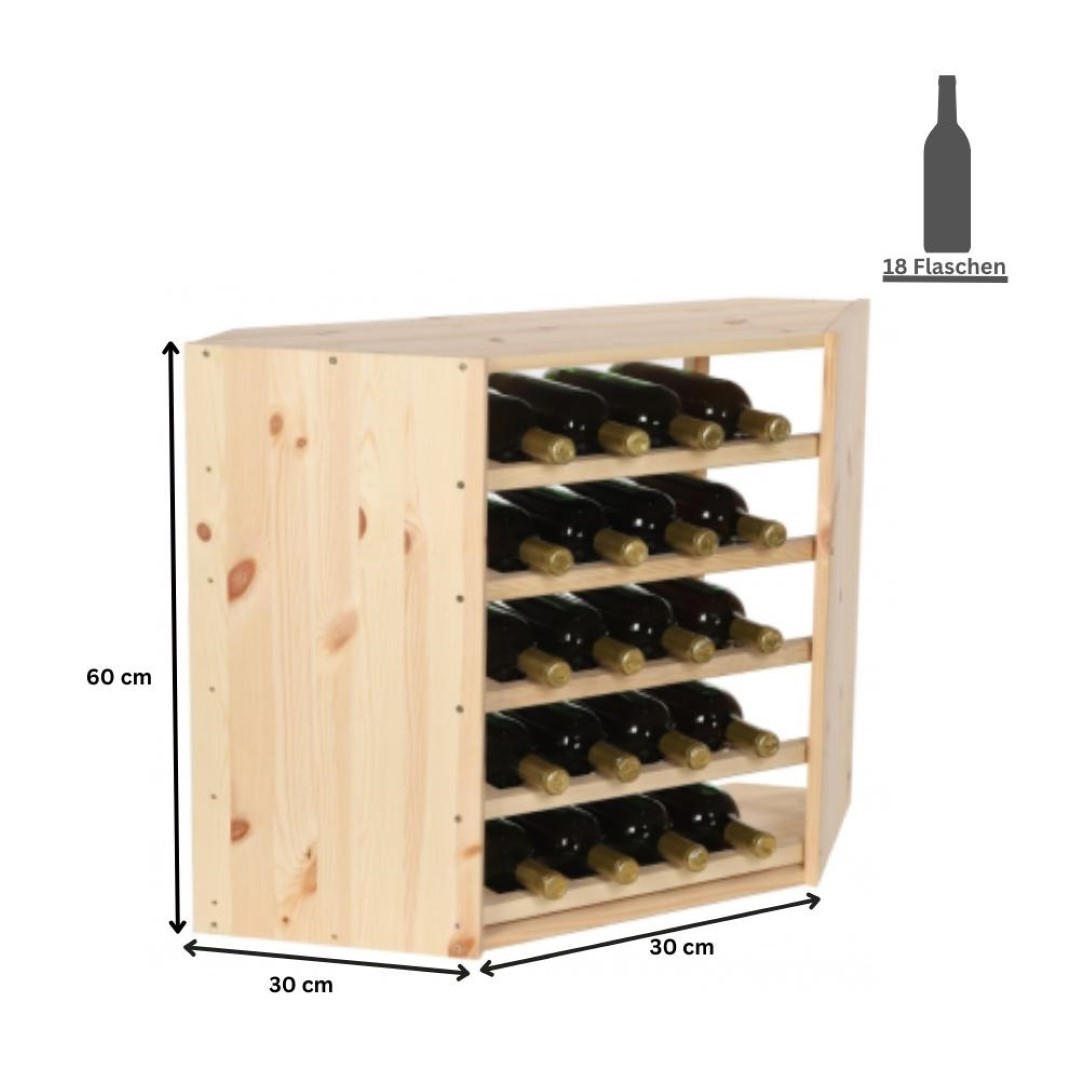 WEINREGAL Vincellar Mod 60x30x30 cm Eckmodul Für 18 Flaschen Massives Kiefernholz Natur - Naturfarben, Holz (30/60/30cm) - PROREGAL