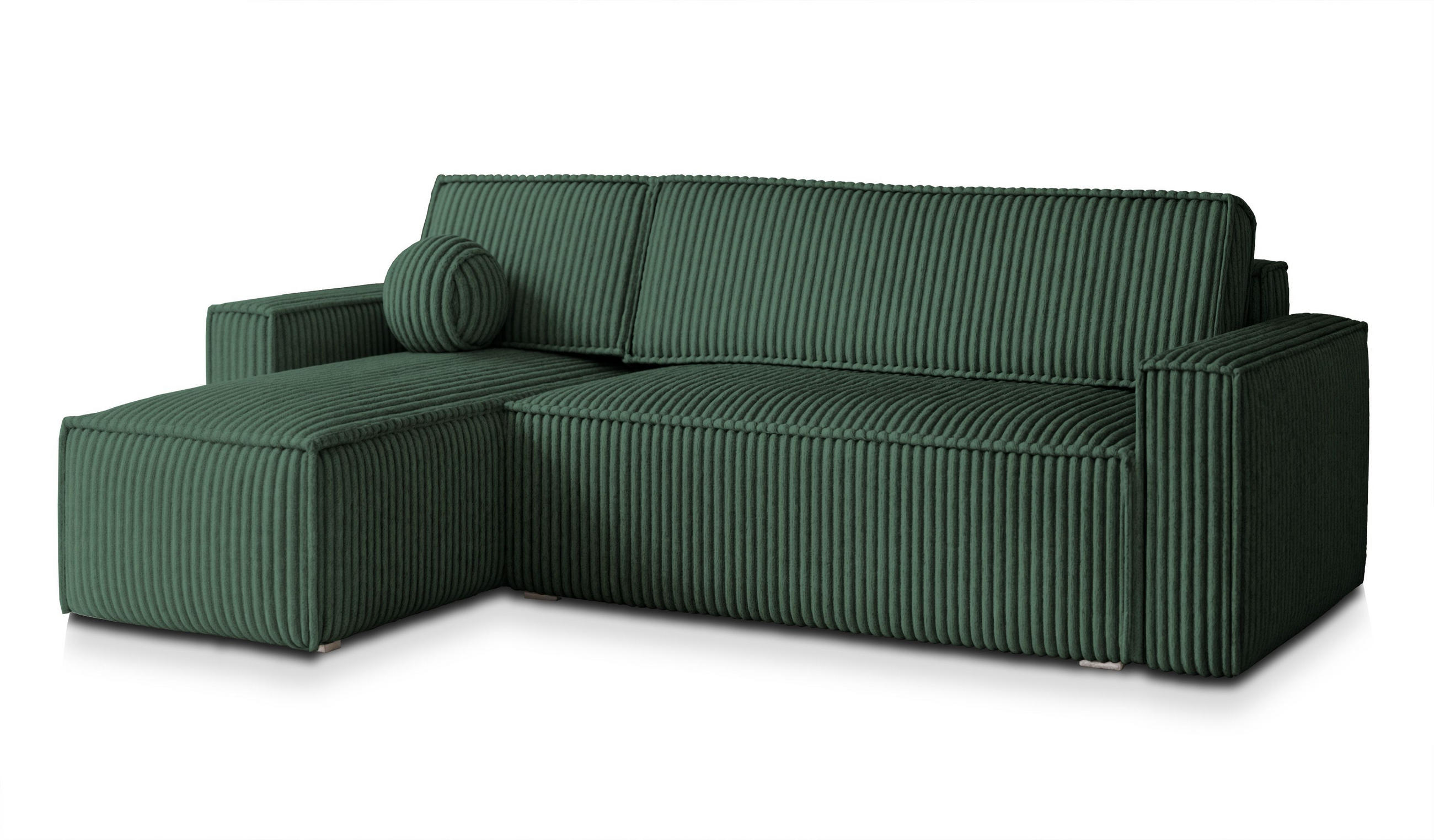 ECKSOFA RAVELO T Grün Kordstoff mit Schlaffunktion - Grün, Holz (240/140cm) - MASSENO