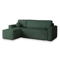 ECKSOFA RAVELO T Grün Kordstoff mit Schlaffunktion - Grün, Holz (240/140cm) - MASSENO
