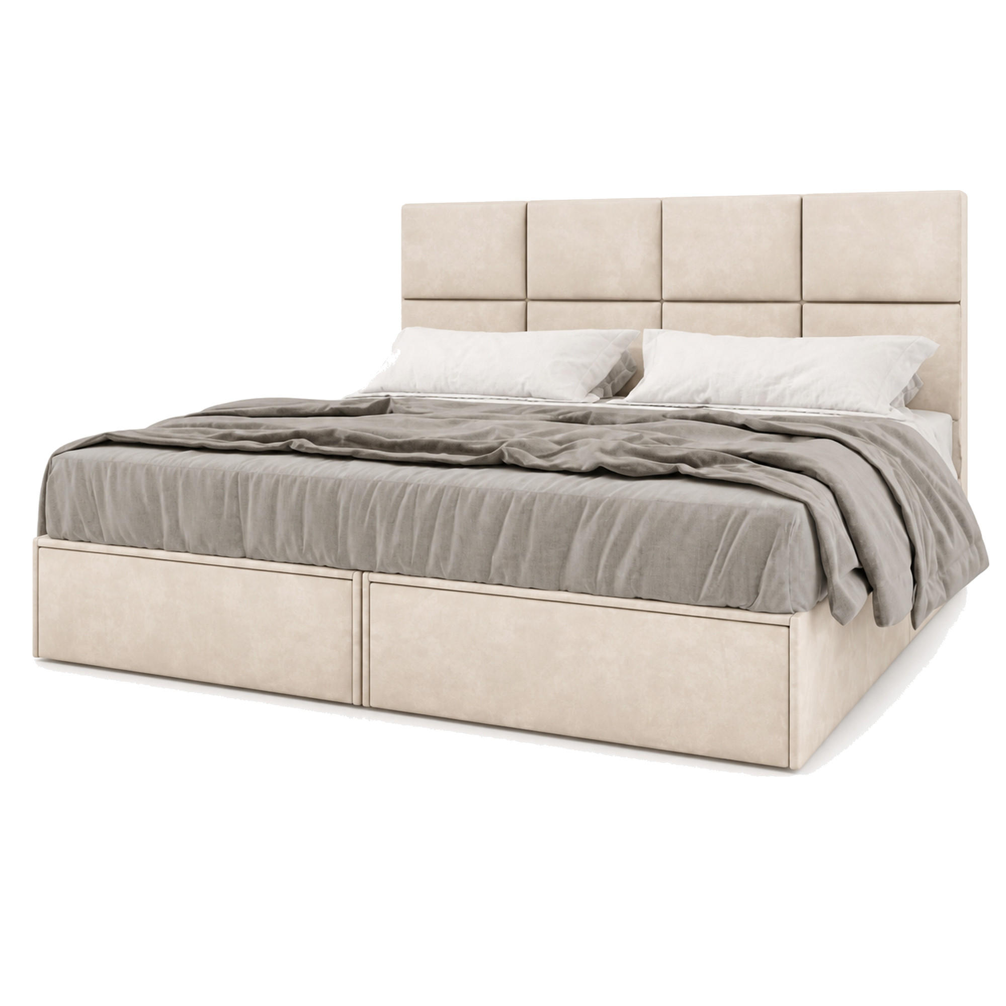 BOXBETT 140x200 cm, GARDA, Bettkasten und Taschenmatratze, Elegant Topper und Schubladen, Beige - Beige, Holzwerkstoff/Kunststoff (140/200cm) - Trada