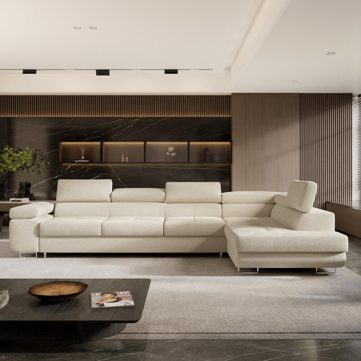 ROHOVÁ SEDAČKA VICENTE krémová - stříbrná/krémová, dřevo/kompozitní dřevo (346/202cm) - MASSENO