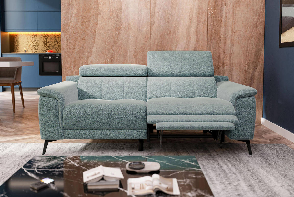 RELAXSOFA FIERO 3-Sitzer mit 1 Relaxfunktion, mintgrün - Schwarz/Mintgrün, Holzwerkstoff/Textil (212/82/103cm) - Courtois Laville