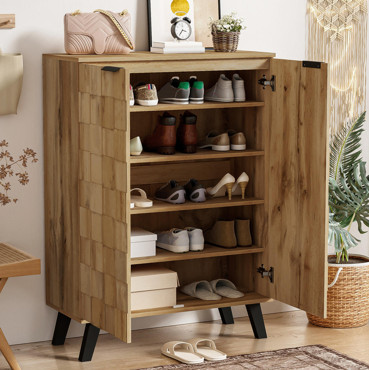 SCHUHSCHRANK mit 5 Fächern 80,5 x 35 x 109,5 cm Holzoptik - Birnbaumfarben, Holz (35/109.5/80.5cm) - Beauniv