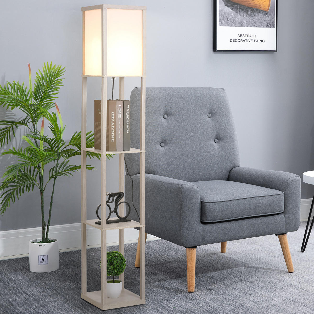 STEHLEUCHTE, Stehlampe, Eiche+Weiß - Multicolor, Glas (26/26/160cm) - HOMCOM
