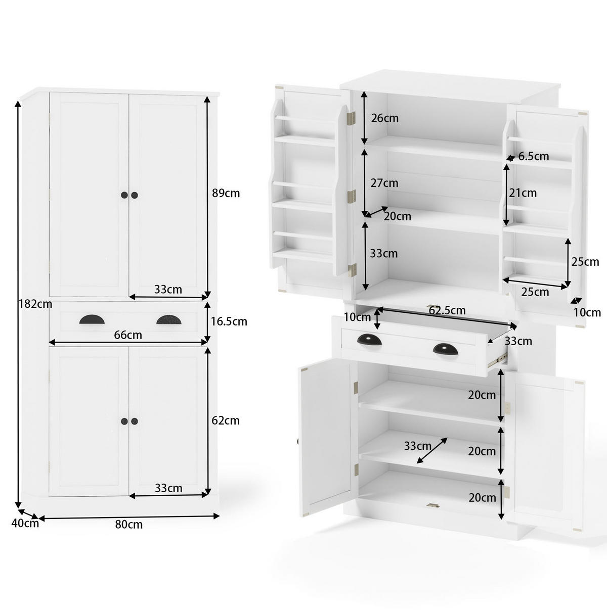 OSTAVA ormarić, 80/40/182 cm, MDF bijela, s 4 vrata i 1 ladicom - bijela, drvni materijal (80/182/40cm) - BEAOK