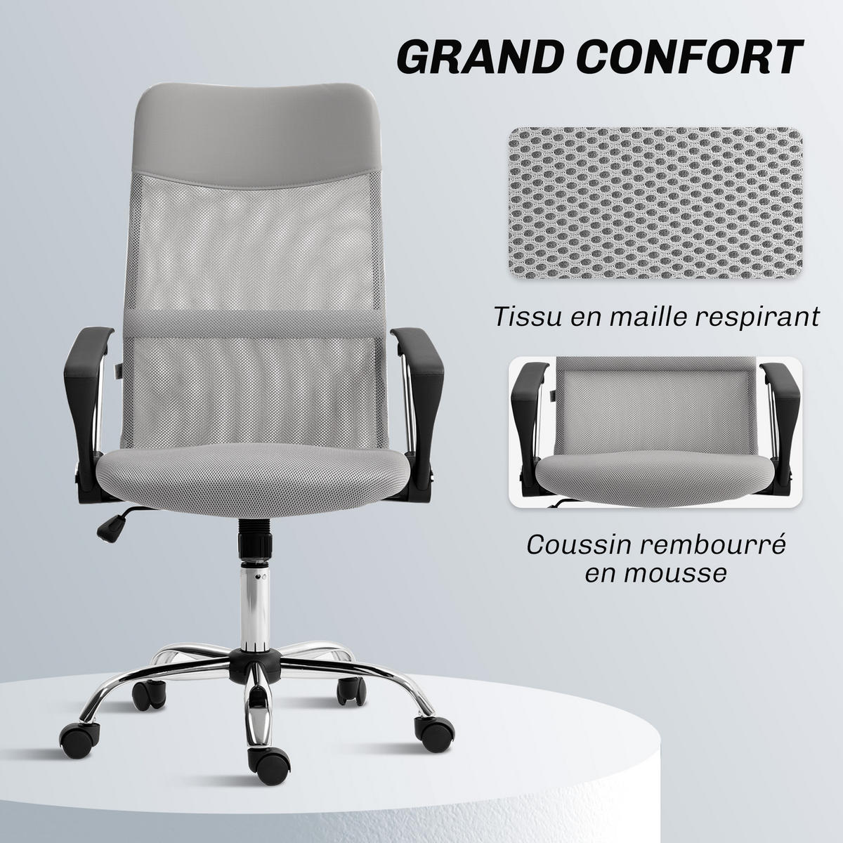 DREHSTUHL DE-11861 mit verstellbarer Lordenstütze & Netzbezug Grau - Grau, Metall (65/119/63cm) - ComfortXL