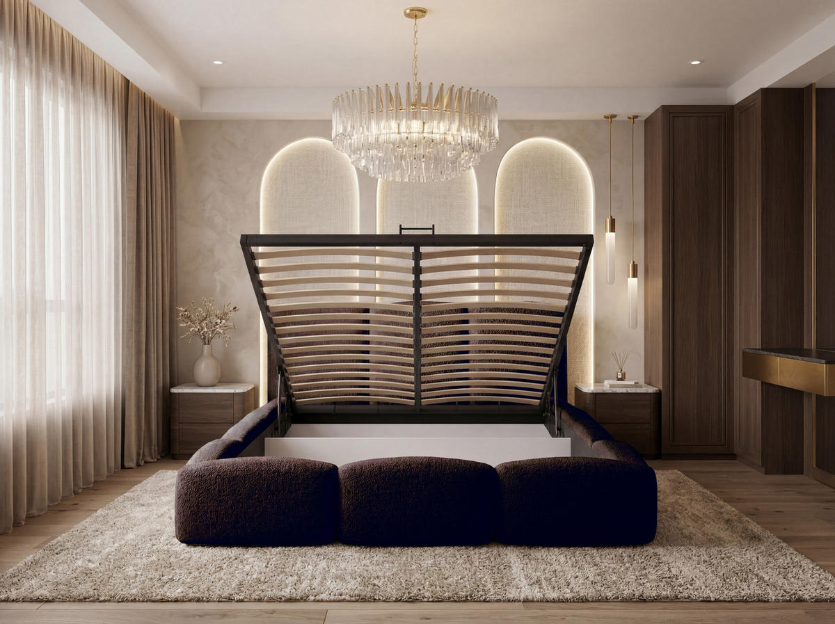 POLSTERBETT Harmony mit Bettkasten, Dunkelbraun Boucle 120x200 cm - Birkefarben/Dunkelbraun, Holzwerkstoff/Kunststoff (120/200cm) - WFL GROUP