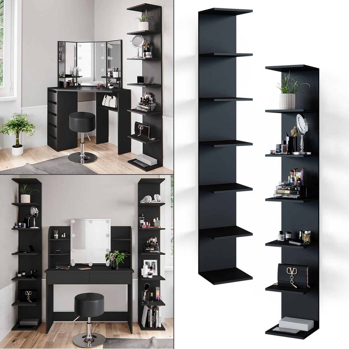 WANDREGAL Paolo Schwarz 30 x 190 cm - Schwarz, Holzwerkstoff (30/190/28cm) - Vicco