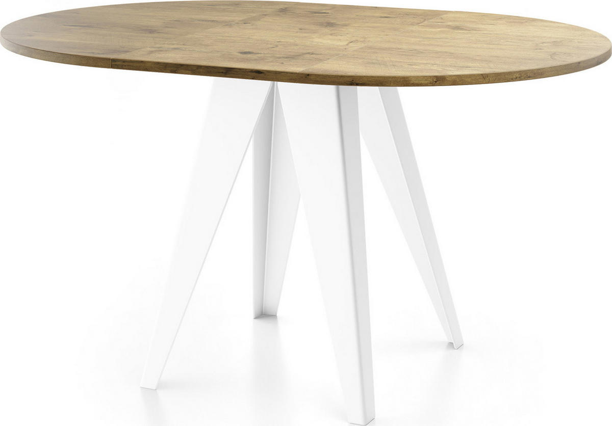 JEDÁLENSKÝ STÔL Griffin Okrúhly Rozkladací s Bielami Kovovými Nohami, Dub Lancelot 100-140/100/76 cm - hnedá/biela, kov/kompozitné drevo (100/140/76cm) - WFL GROUP