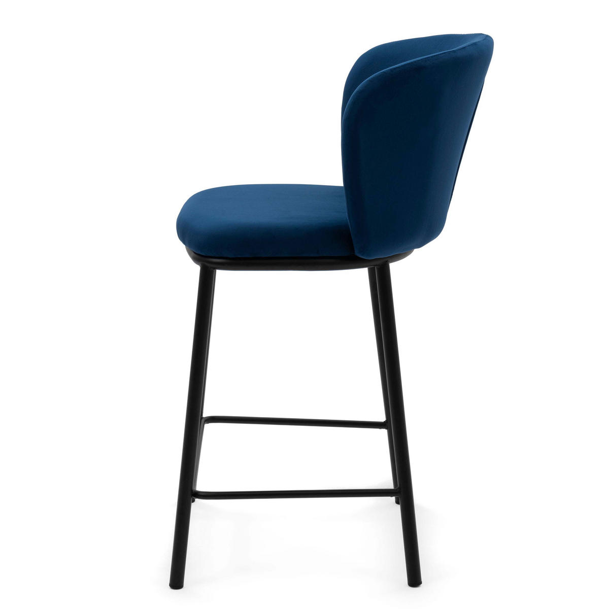 BARHOCKER BARI gepolsterter mit Steppung - dunkelblau - Samt Velour - Schwarz/Dunkelblau, Textil/Metall (55/94/57cm) - NEW HOME