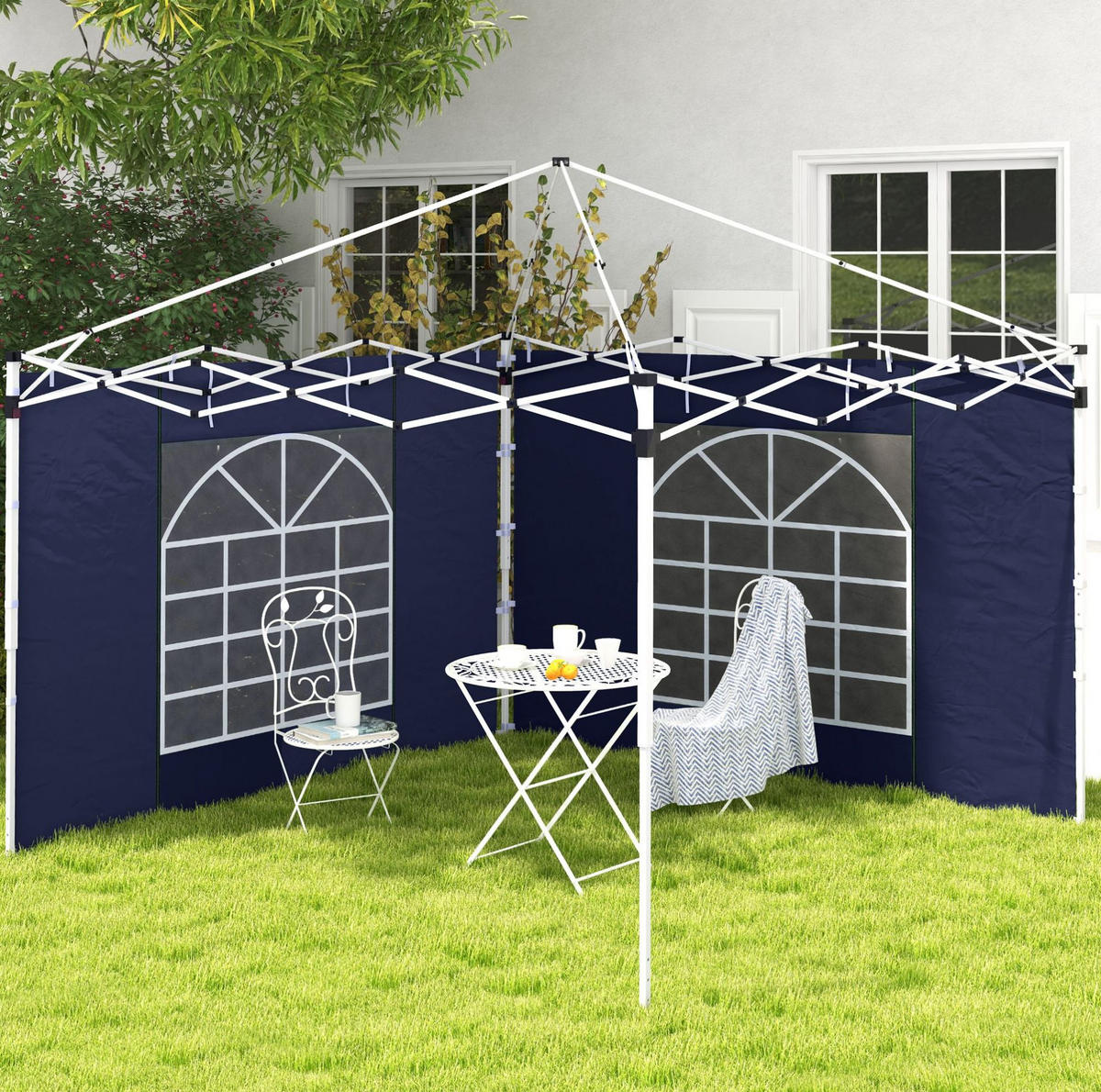 PAVILLON-SEITENWÄNDE 295/195 cm im 2er-Set aus Polyester mit Fenstern, Reißverschlusstüren und Riemenbefestigung, Blau - Blau, Kunststoff (195/195/295cm) - Redom