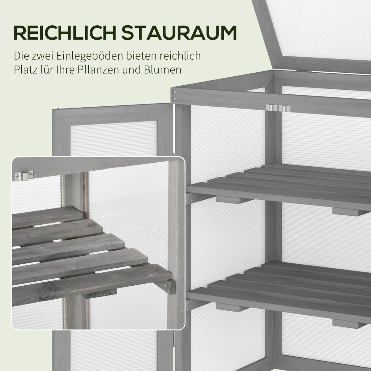 GEWÄCHSHAUS, wetterfest, Belastbar bis 15 kg, Dunkelgrau - Dunkelgrau, Kunststoff (44/78/58cm) - Outsunny
