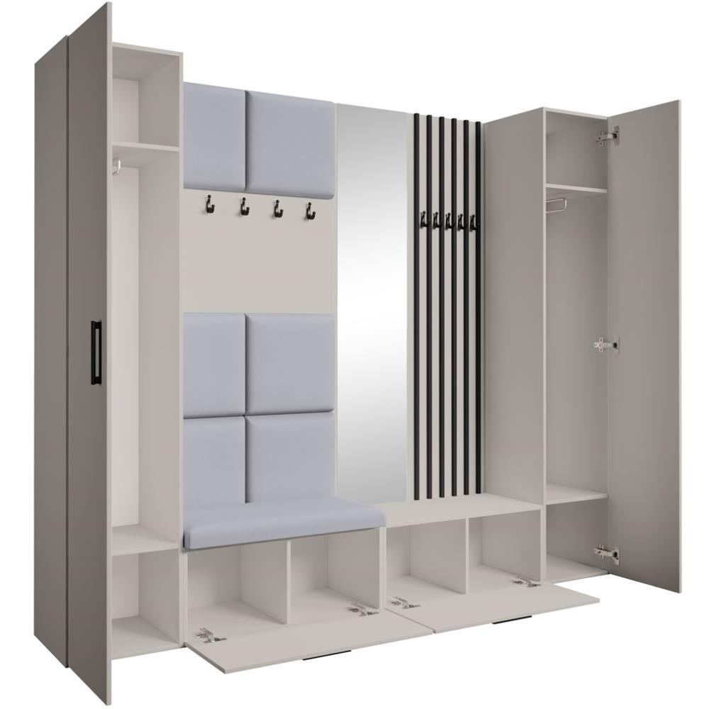 GARDEROBE Margaret XL 242/203/43 mit gepolsterten Paneelen/Lamellen/Spiegel - Kaschmir/Schwarz, Holzwerkstoff/Kunststoff (242/203/43cm) - Beautysofa