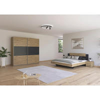 SCHLAFZIMMER Borba in Eiche und Grau 4 teilig – mit Bettanlage 180x200cm, zwei Nachttisch und Schwebetürenschrank 218cm Breite - Braun, Holzwerkstoff (80/200/120cm)