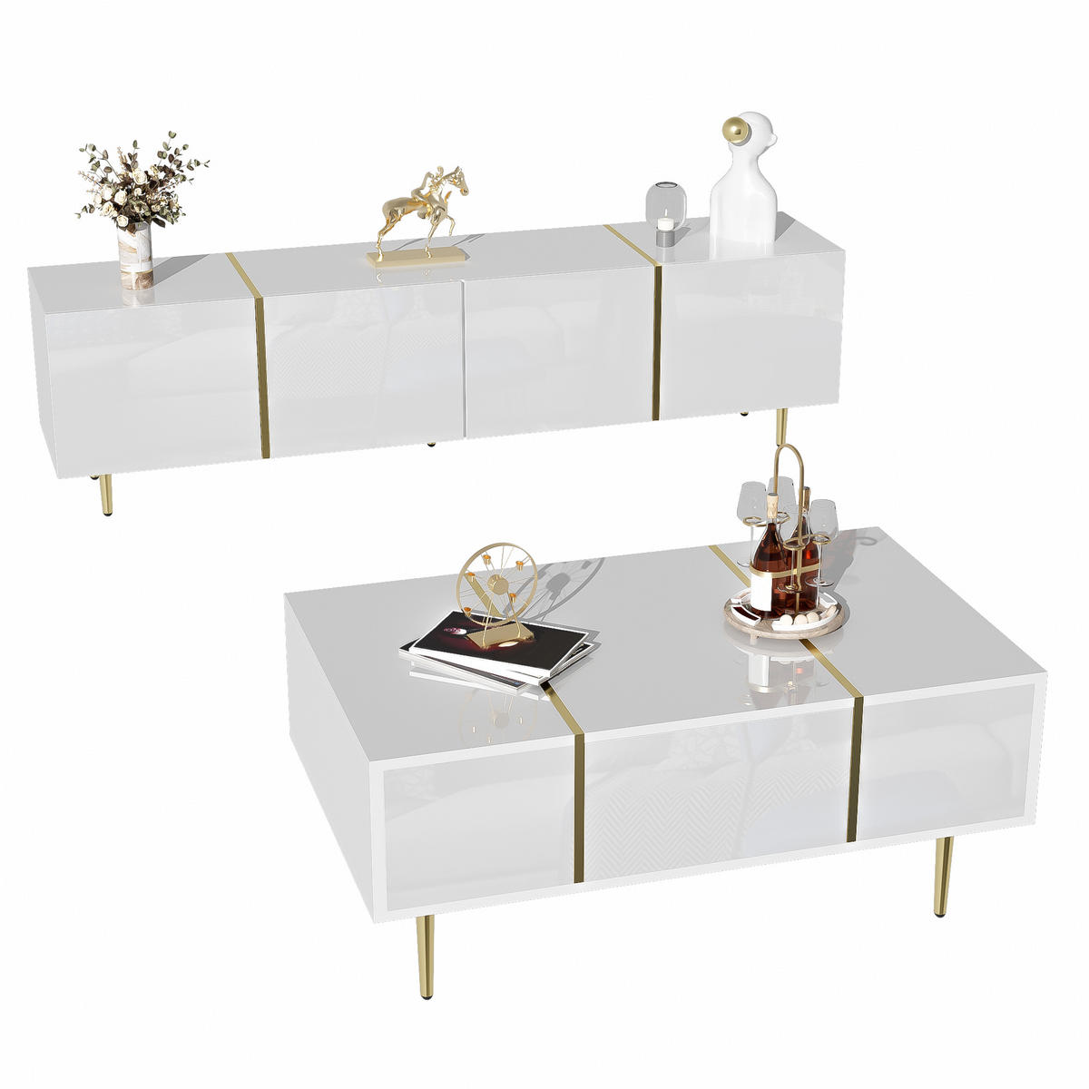 TV-SCHRANK Couchtisch Set weiß - Weiß, Holzwerkstoff (170/46/35cm)