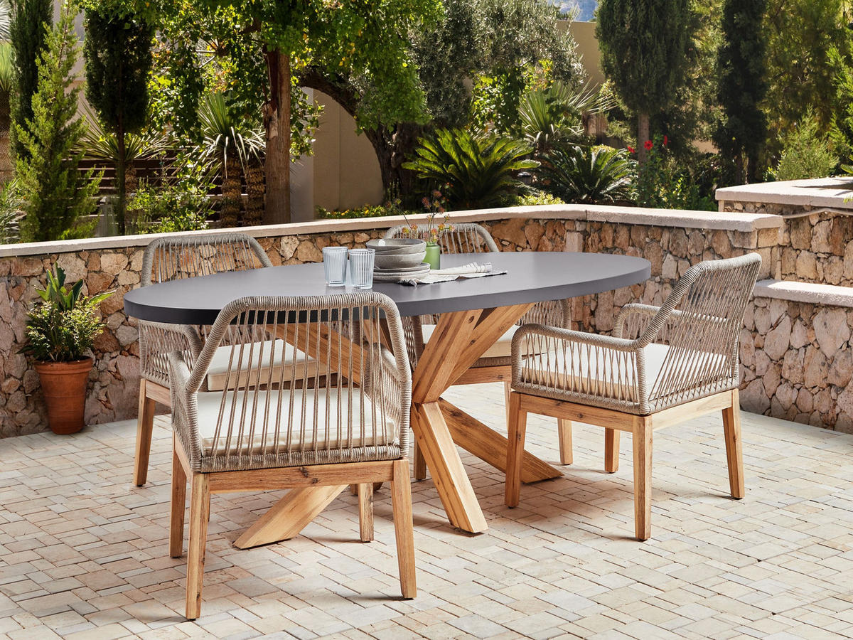 GARTENMÖBEL-SET 4-Sitzer Grau Oristano - Hellbraun/Beige, Stein - Beliani