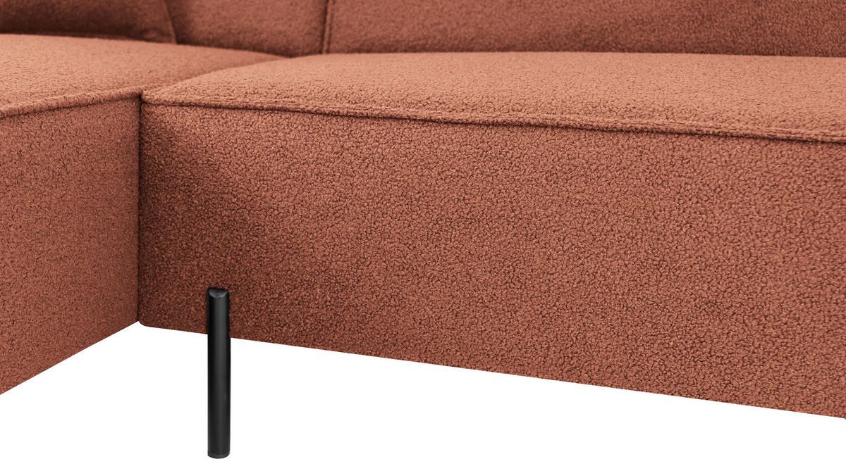 ECKSOFA Hana Loft 3-Sitzer Ecke Links, Boucle, Terra 241/80/168 cm - Terracotta/Schwarz, Textil/Metall (241/168cm) - WFL GROUP