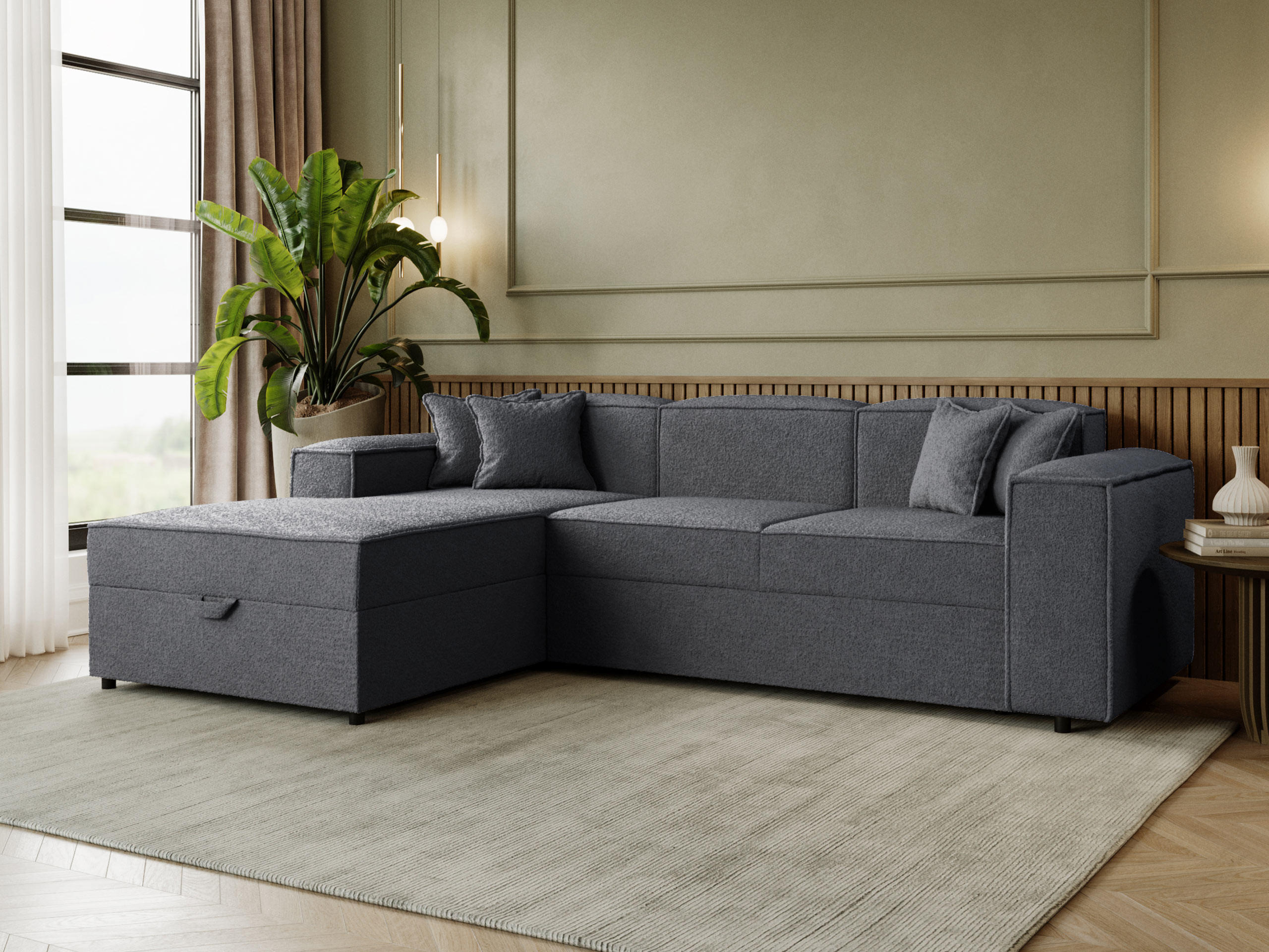 ECKSOFA Santos L, Seite: Links - Dunkelgrau/Schwarz, Holzwerkstoff/Kunststoff (253/166cm) - MIRJAN24
