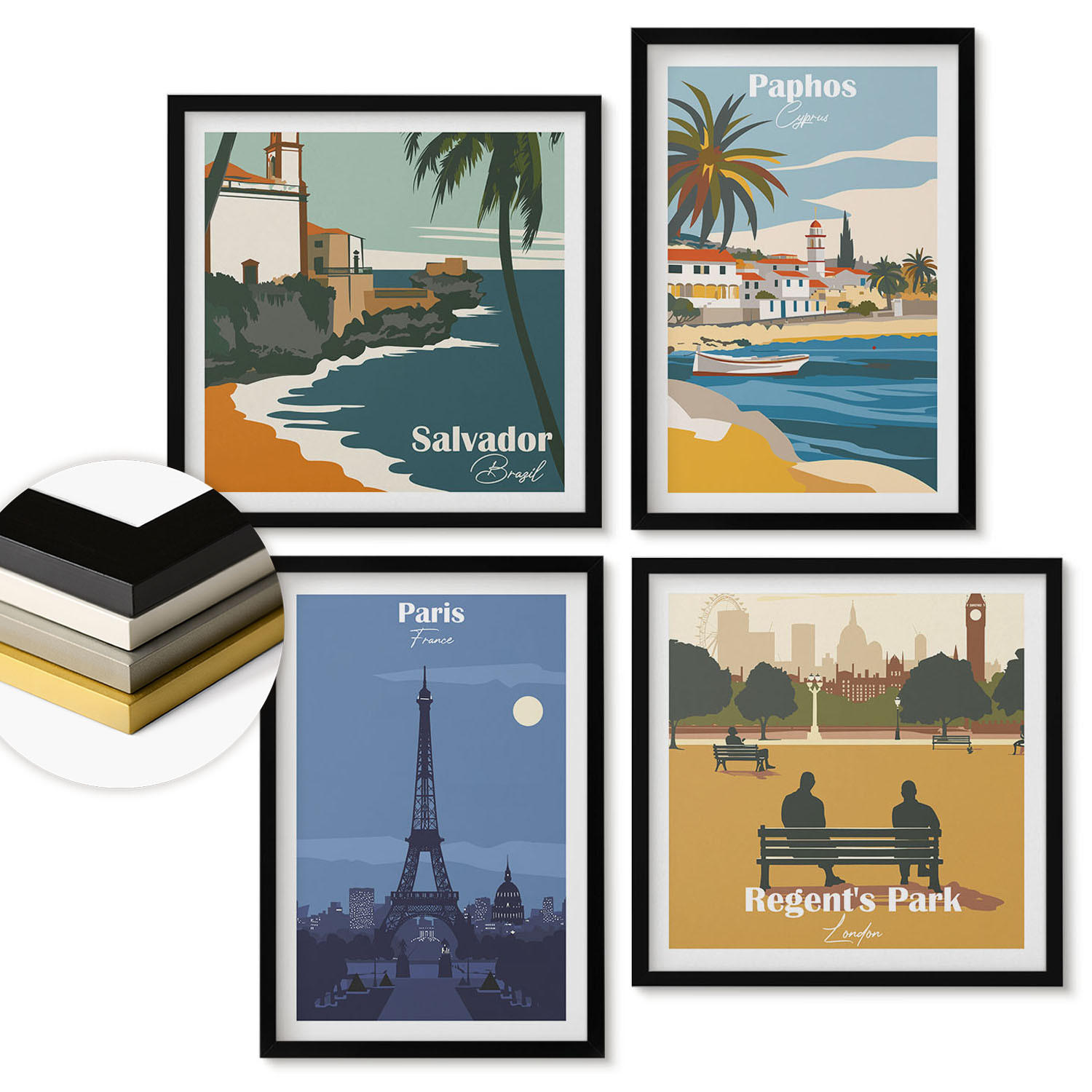 WANDBILDER 4er-Set - 50x50 cm & 40x60 cm Schwarzer Rahmen - Architektur der Küstenstädte - Schwarz, Kunststoff (50/50cm) - ArtPrintCave