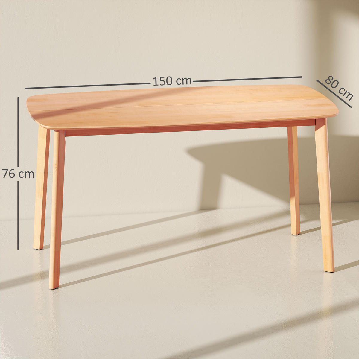 ESSTISCH Naturfarben Massivholzgestell 150/80/76 cm - Naturfarben, Holz (80/150/76cm) - PANGIVO
