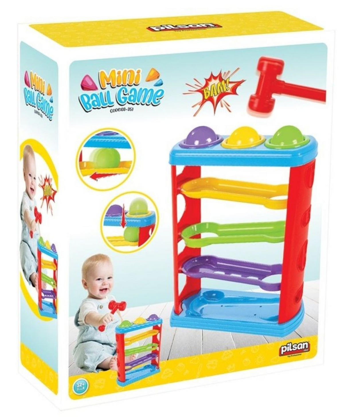 SPIELZEUG Kugelbahn 03351 bunt Kugelbahn, Hammer, drei Bälle, 5 Einzelteile, Aktivitätsspielzeug - Multicolor, Kunststoff (25/31/11cm) - Pilsan