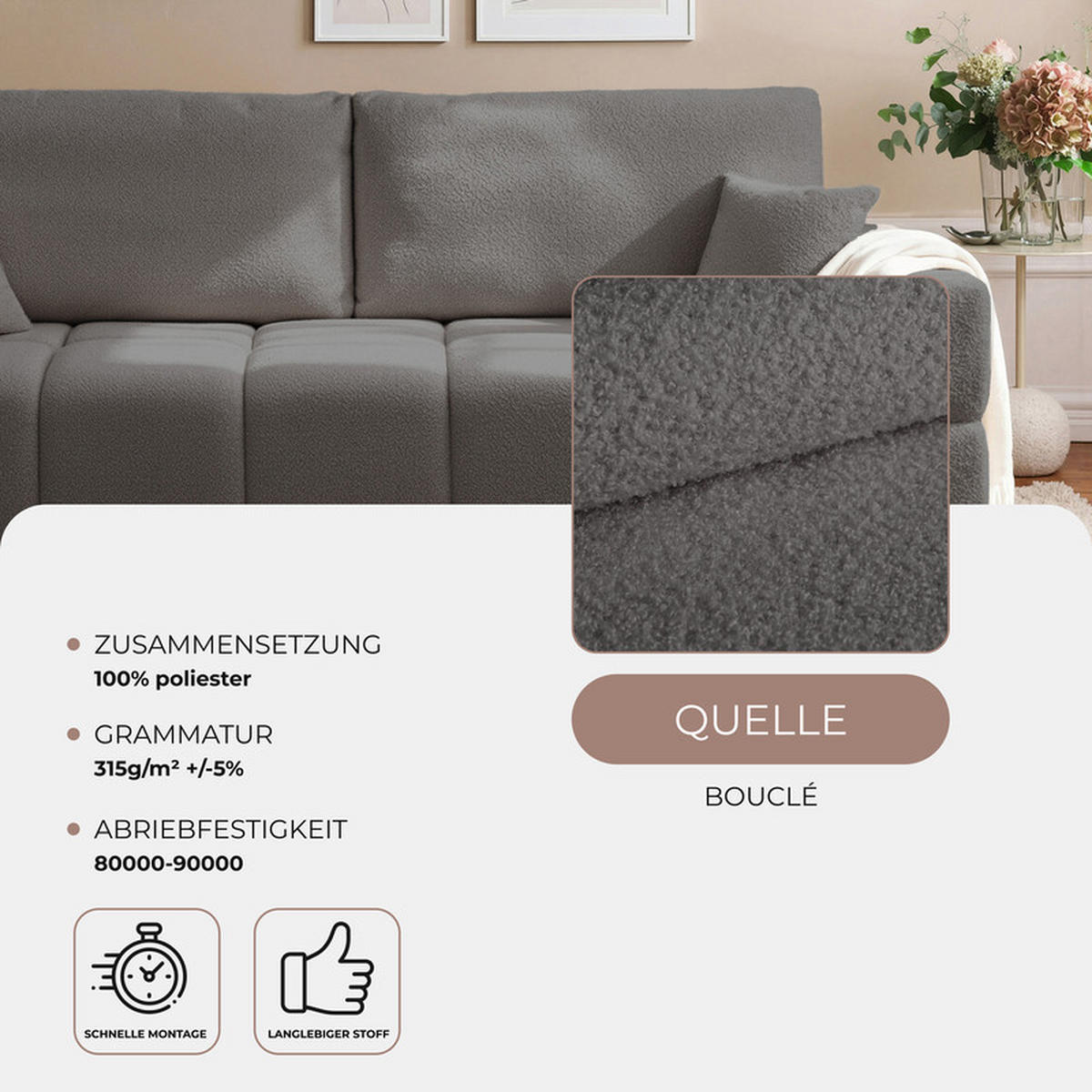 SCHLAFSOFA BUENO mit Bettkasten Dunkelgrau - Dunkelgrau, Holzwerkstoff/Kunststoff (245/85/93cm) - Idohome