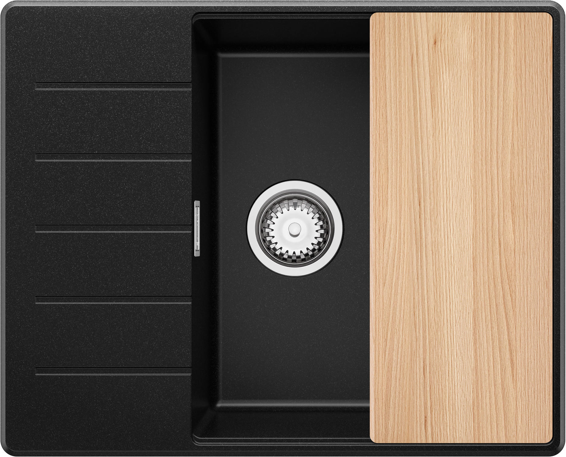 SPÜLBECKEN Kopenhagen, 2-er set Schwarz 62/50 cm 1 Becken + Ablauf-Set + Schneidebrett ab 50er Unterschrank - Chromfarben/Beige, Kunststoff (62/20/50cm) - Primagran