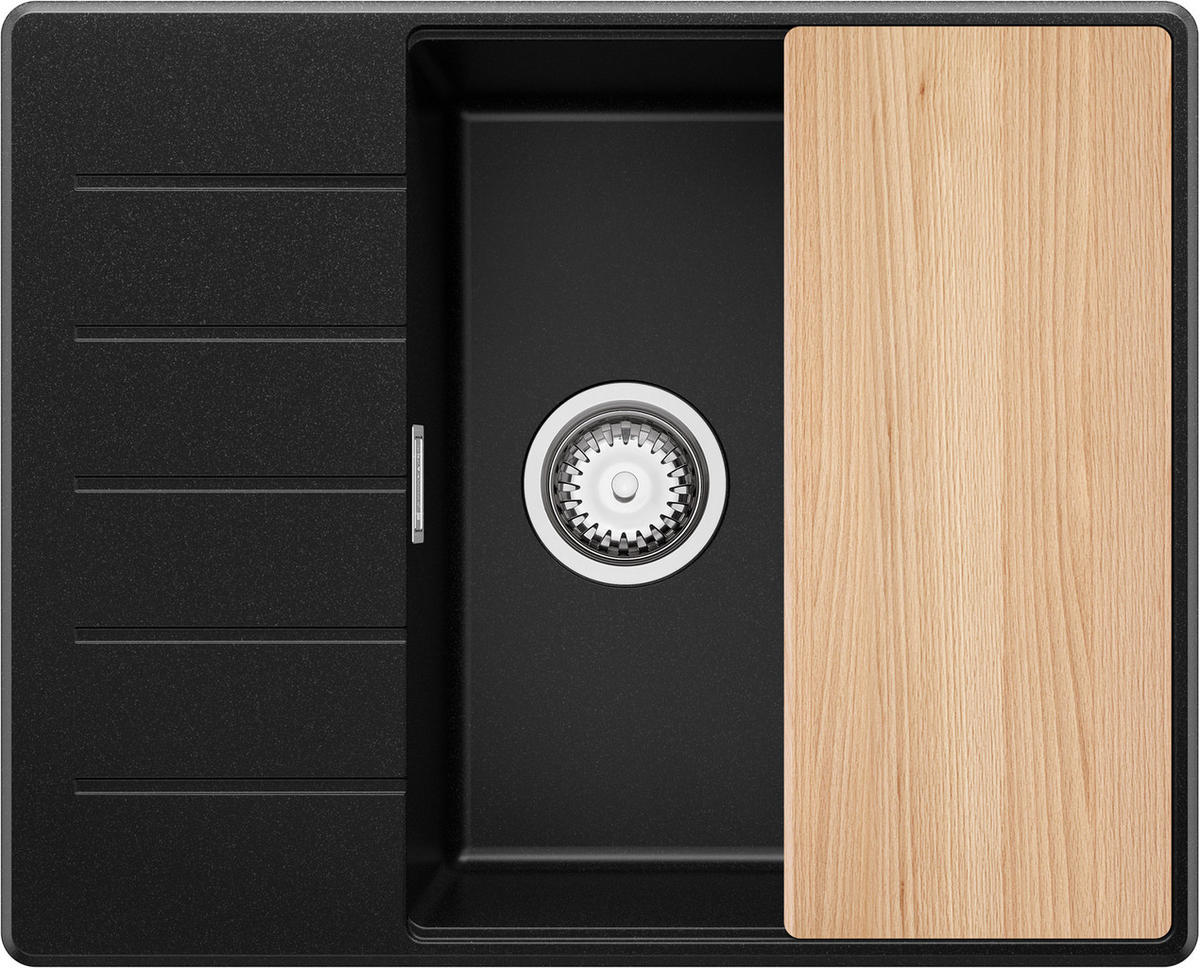 SPÜLBECKEN Kopenhagen, 2-er set Schwarz 62/50 cm 1 Becken + Ablauf-Set + Schneidebrett ab 50er Unterschrank - Chromfarben/Beige, Kunststoff (62/20/50cm) - Primagran