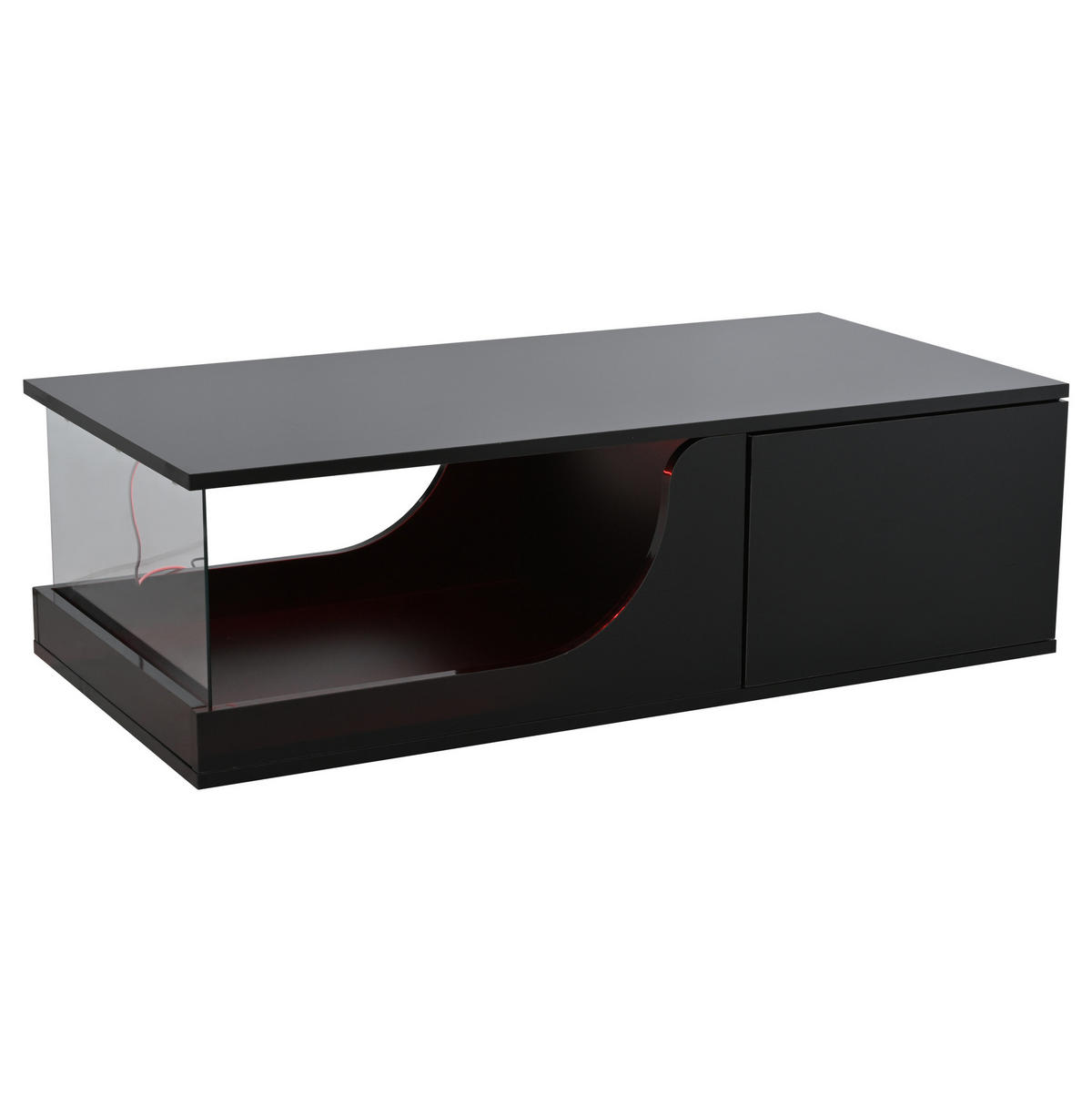 COUCHTISCH 100/50/30 cm in Schwarz mit LED-Beleuchtung und 2 Schubladen - Schwarz, Holzwerkstoff (100/50/30cm) - Flora Grace
