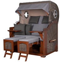 STRANDKORB Komplettset: Ammersee Mahagoni Bullauge - PE grau - Modell 570 - Anthrazit/Grau, Holz/Kunststoff (125/165/80cm) - bene living