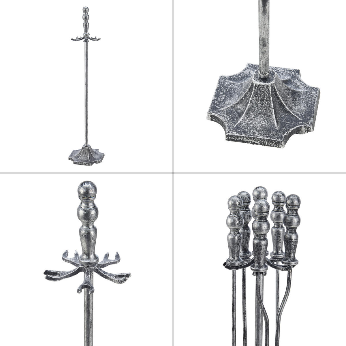 KAMINBESTECK-SET 5 TLG. Dovre - Silberfarben, Metall (17.5/80/17.5cm) - [en.casa]