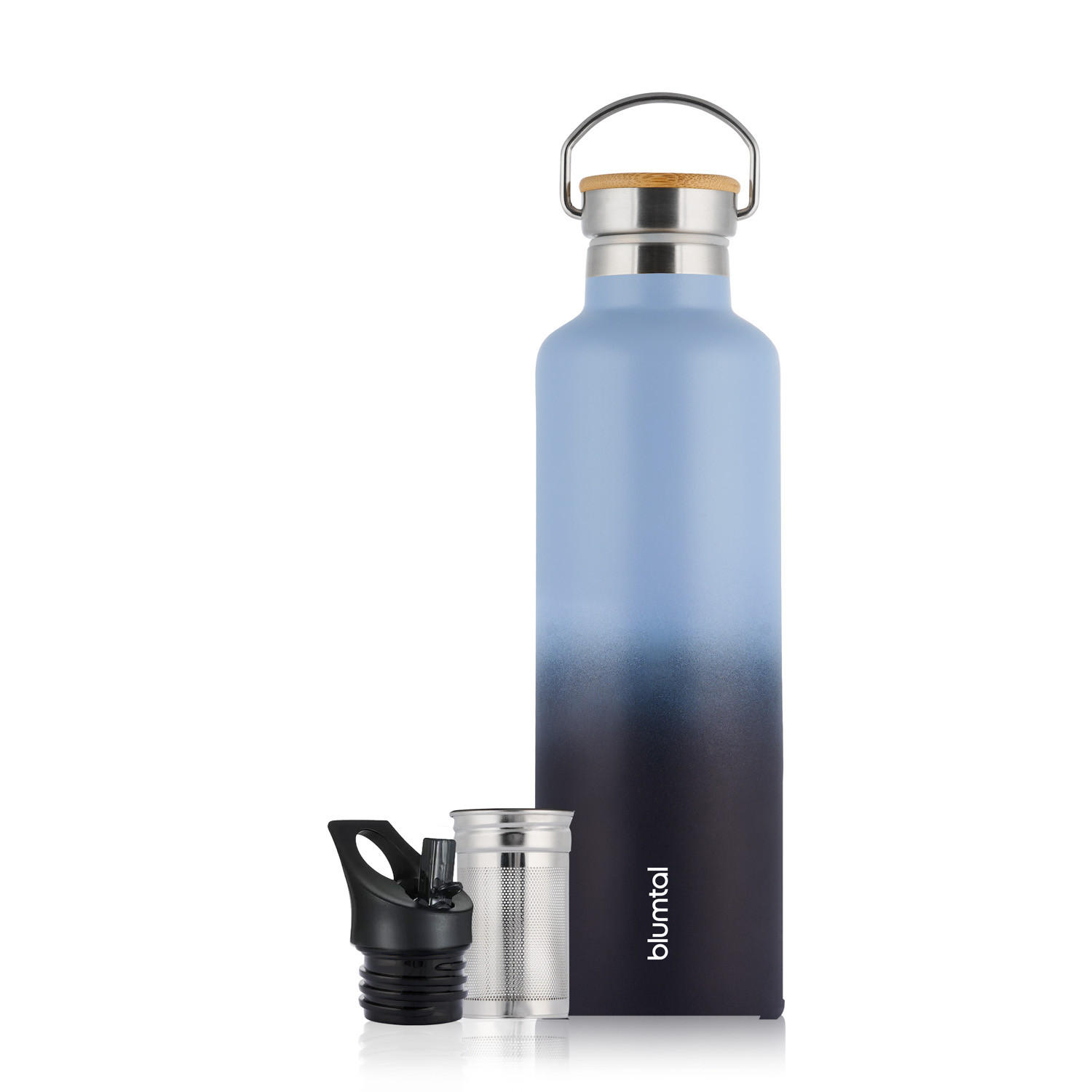 TRINKFLASCHE Leni 1000 ml, inkl. Teesieb und Sportdeckel - Schwarz Hochglanz, Metall (1L) - Blumtal