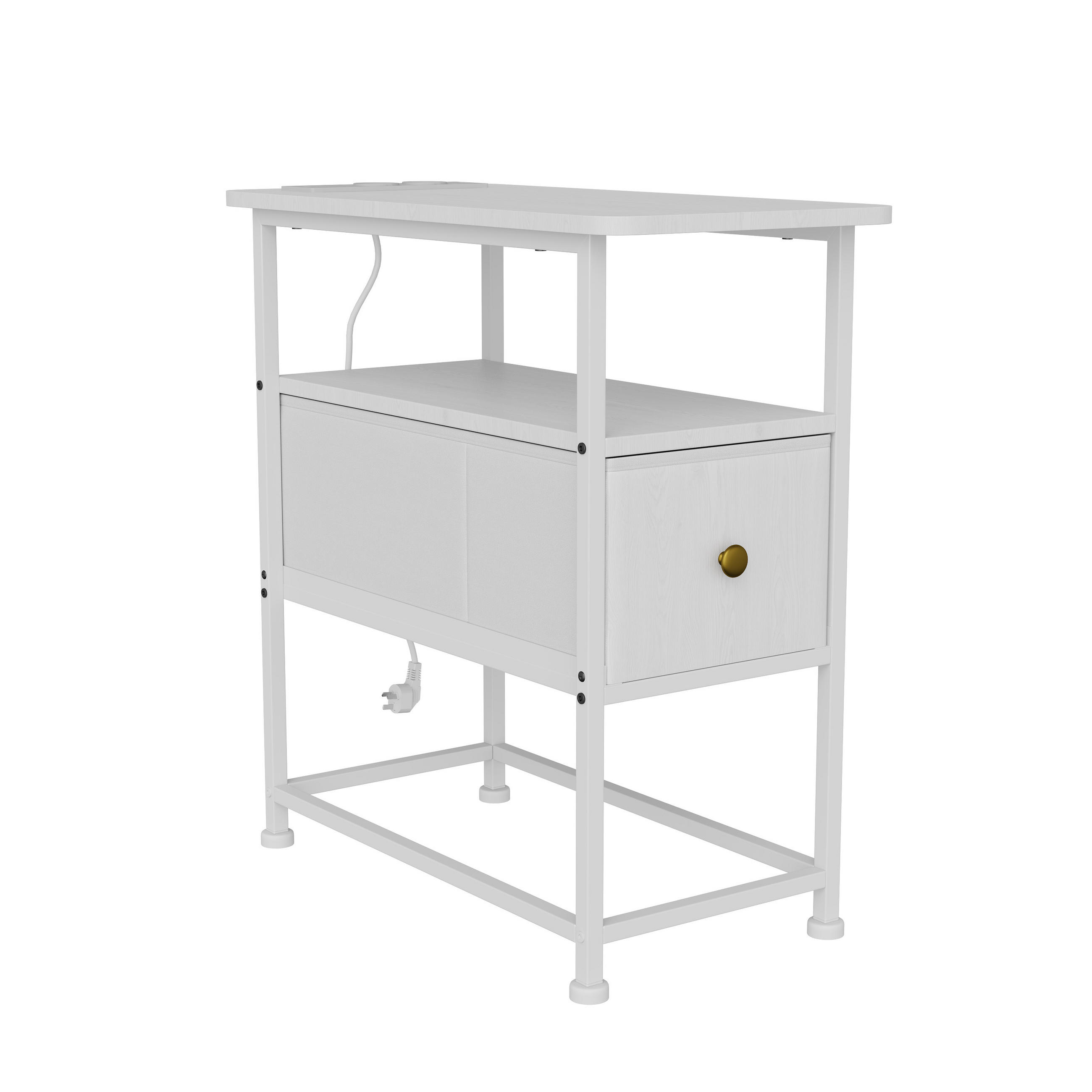 NACHTSCHRANK Weiß 60/30/62 cm mit Ladefunktion und Schublade - Weiß, Textil/Metall (30/62/60cm) - PARAFTA HOME