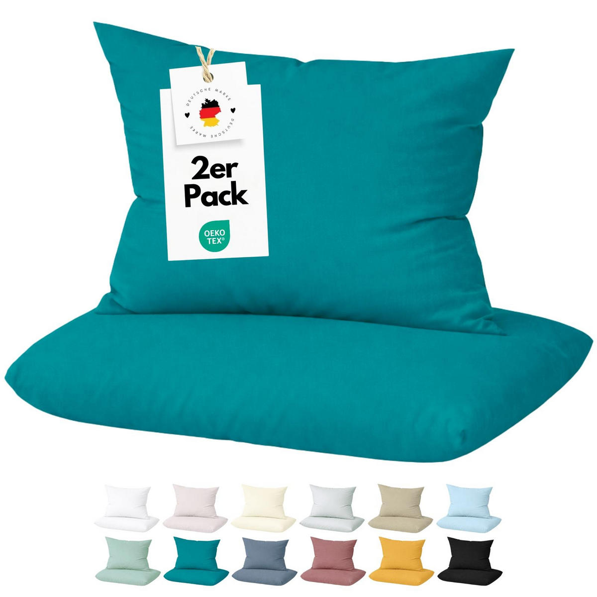 KISSENBEZUG Mako Satin 40x40 cm aus 100% Baumwolle, Kopfkissenbezug 40 x 40 im 2er Set - Petrol - Petrol, Textil (40/40cm) - Carpe Sonno