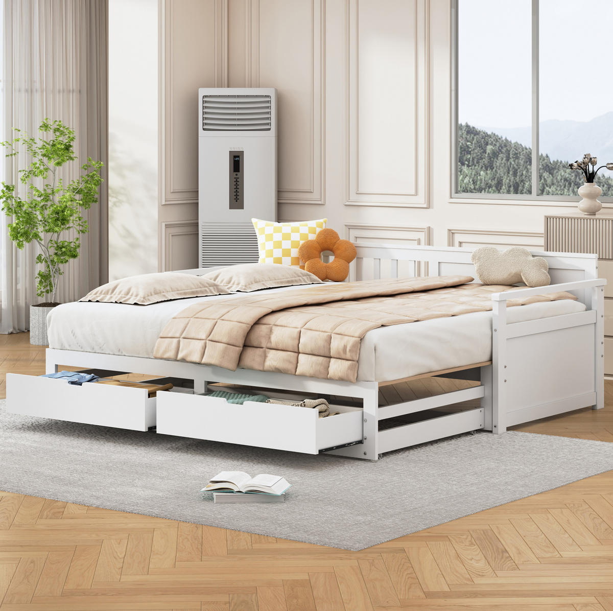 TAGESBETT 90/180/190 cm Weiß mit Schubladen und Ausziehbett - Weiß, Holz (180/190cm) - OKWISH