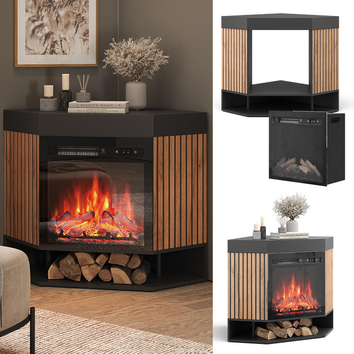 ELEKTROKAMIN Lynea Schwarz 100 cm mit realistischem Flammeneffekt und Heizung 1800W - Schwarz, Holzwerkstoff (100/80/73cm) - Vicco